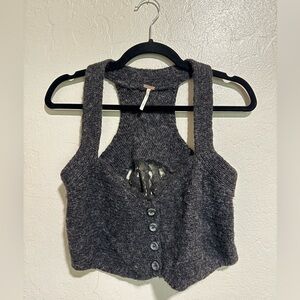 Free People Gray Knit Button-Up Women's Top